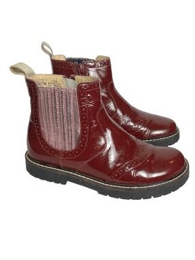 Mini Boden Burgundy Patent Leather Brogue Chelsea Boots Size 12.5 VGUC
